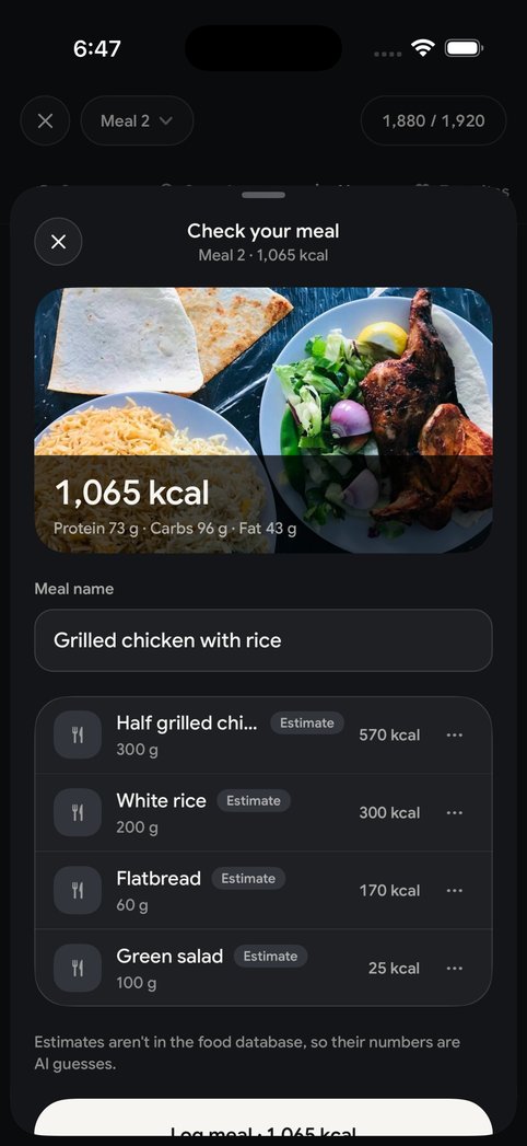 Meal photo with calories